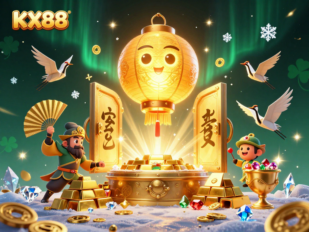 KX88 offers exciting betting prospects with a vibrant casino illustration depicting golden treasures and adventurous spirits.