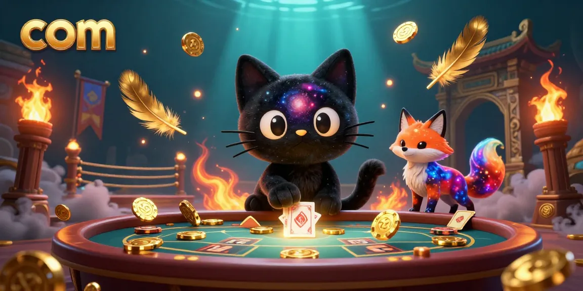 Place bets at com's cosmic casino table with a black hole cat and nebula fox.