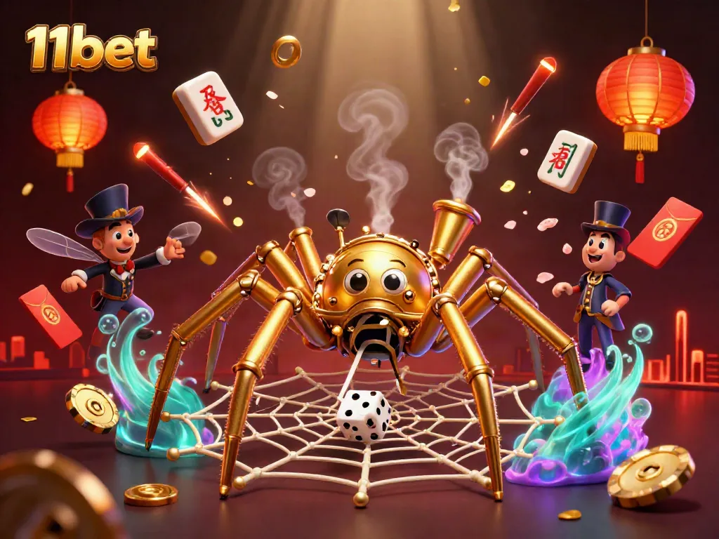 Experience the allure of 11bet with a vibrant steampunk casino scene filled with whimsical characters and gambling elements.