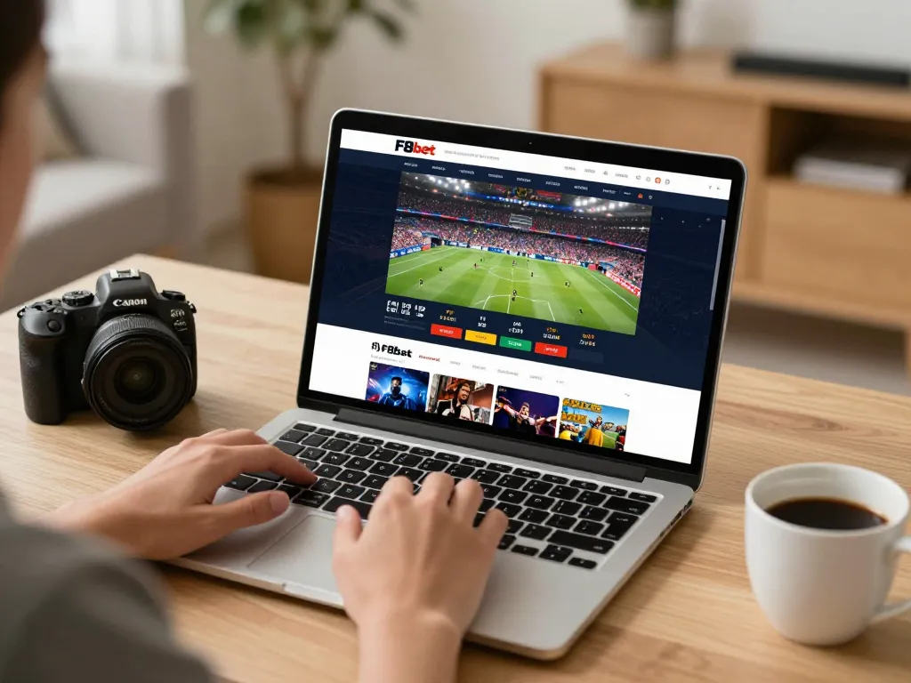 Engaging in live sports betting on F8bet laptop with clear odds displayed