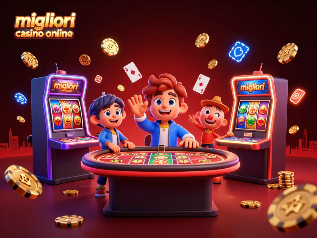 Giocatori nei migliori casino online si divertono con slot e tavoli di carte, immersi in un’atmosfera vivace.