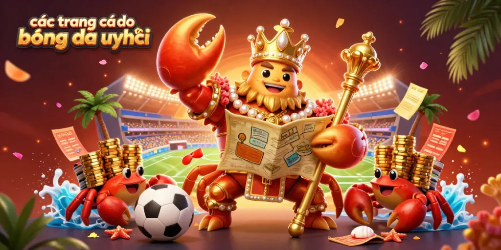 Các trang cá độ bóng đá uy tín với hoàng đế cua vàng cầm scepter, bản đồ kho báu và những nô lệ cua đeo chip vàng.