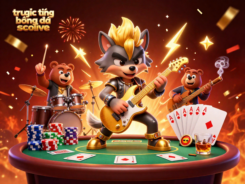Engage with trực tiếp bóng đá socolive in a vibrant 3D casino scene featuring rock star characters.