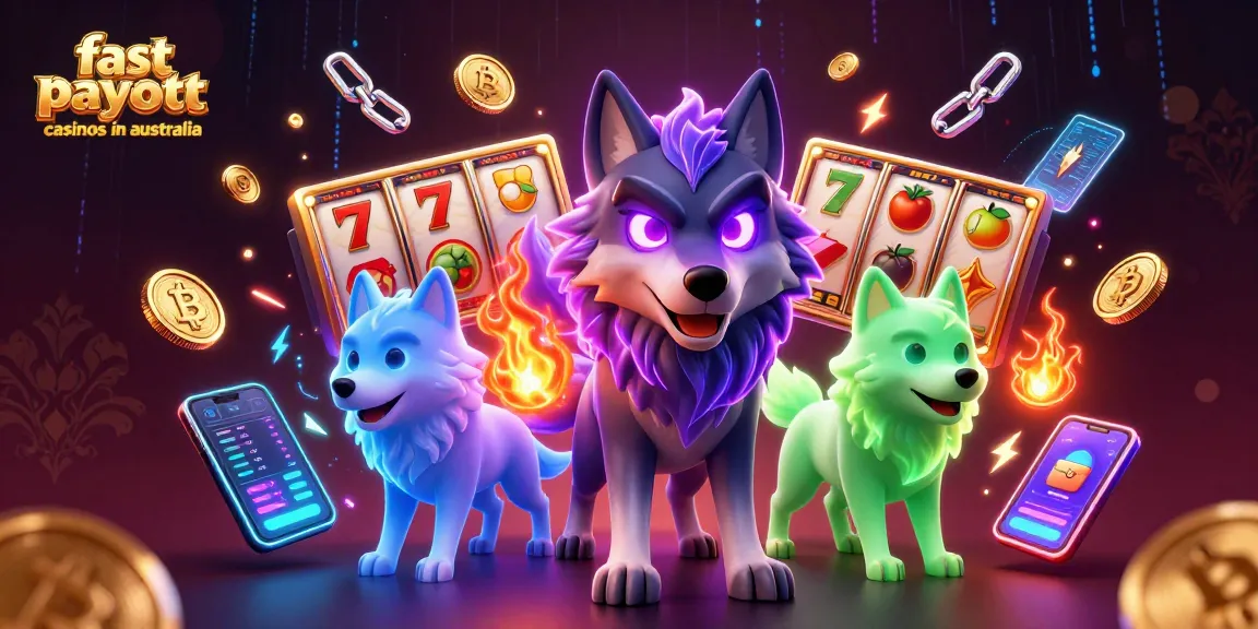 Experience fast payout casinos in Australia through interactive gaming featuring vibrant characters and crypto elements.