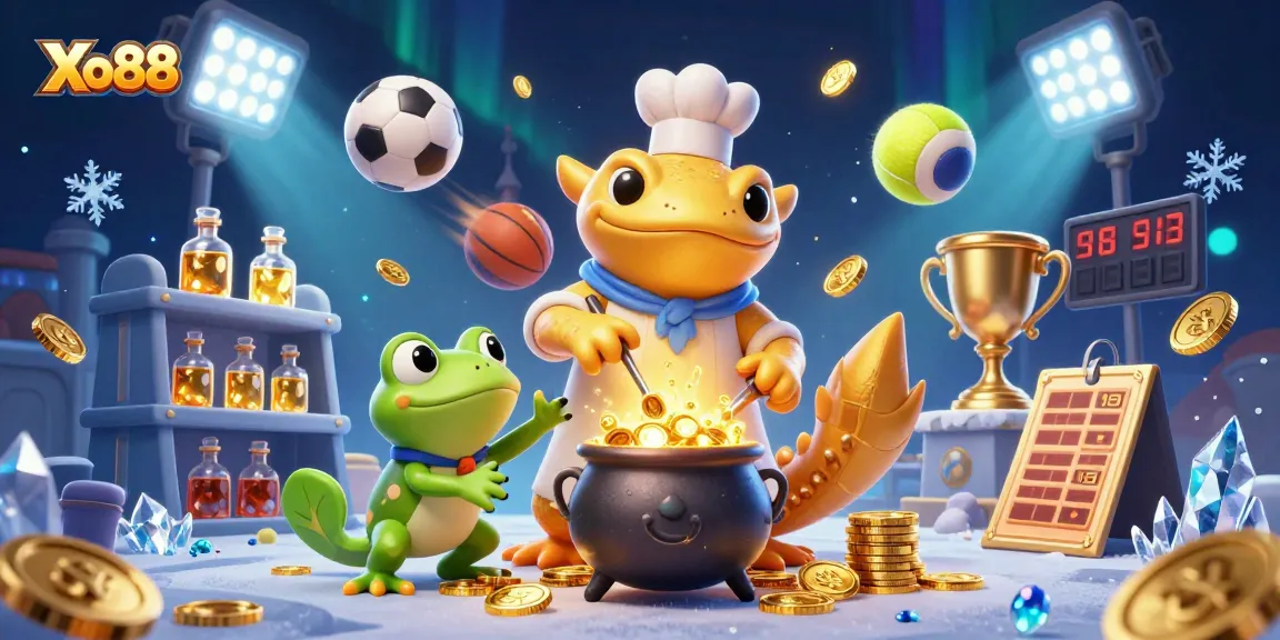 Xo88 showcases a vibrant scene with a golden salamander alchemist in a dynamic casino setting.