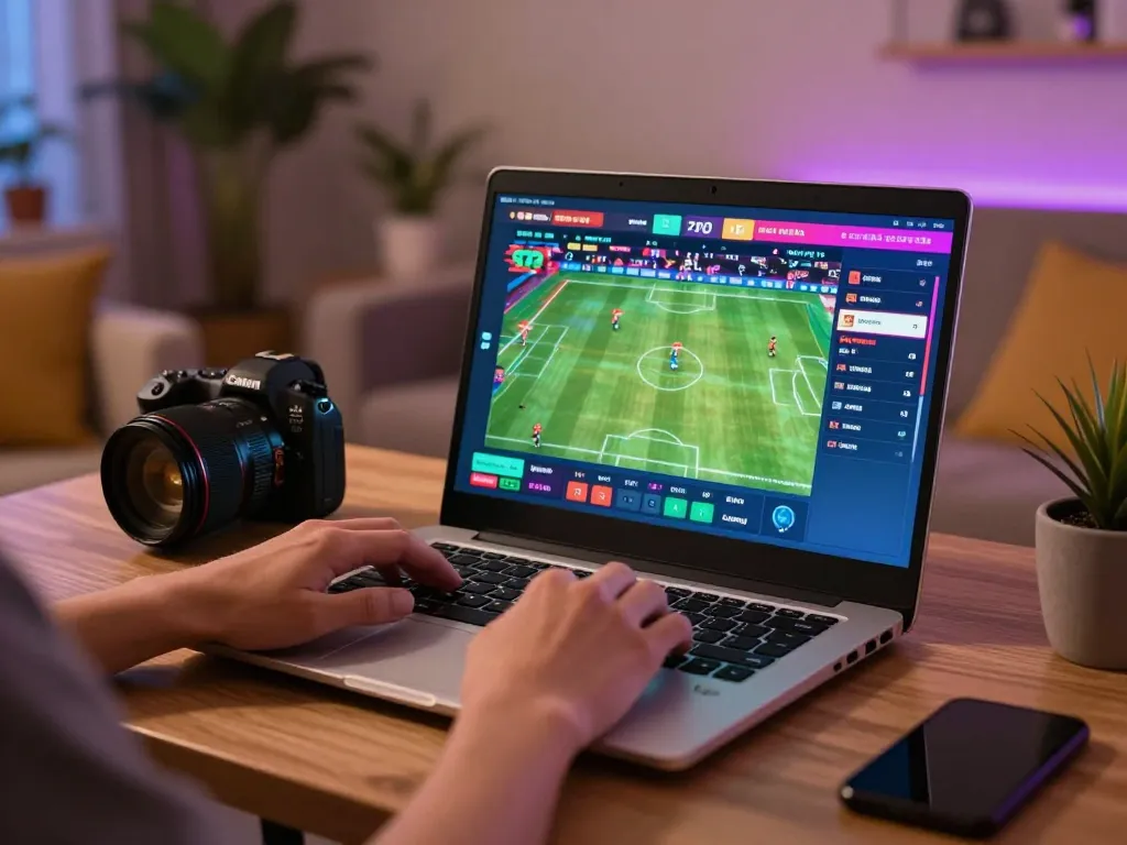 Người chơi tham gia cá cược thể thao trực tiếp trên 12bet sử dụng laptop tại nhà, thể hiện đồ họa sống động.