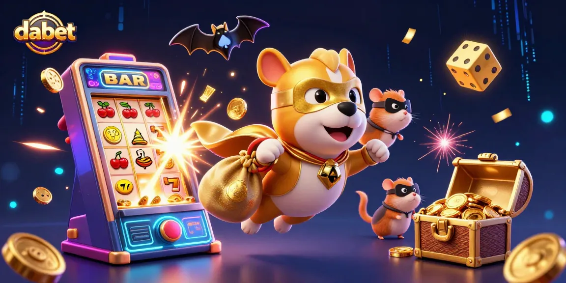 dabet promotes excitement with a superhero dog and hamster in a vibrant casino scene of winning games