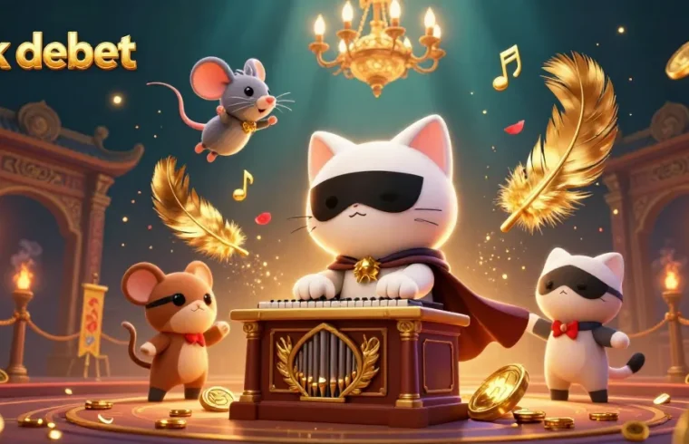 Experience excitement with link debet as the 3D phantom cat showcases a vibrant casino scene.