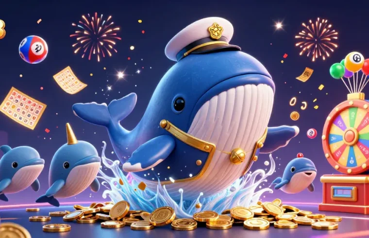66B captivates with colorful fun, featuring a golden whale, lottery prizes, and animated dolphins.
