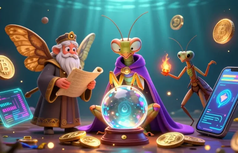 o8 captivates with its mesmerizing 3D fortune teller scene, merging classic gaming symbols and vibrant crypto elements.