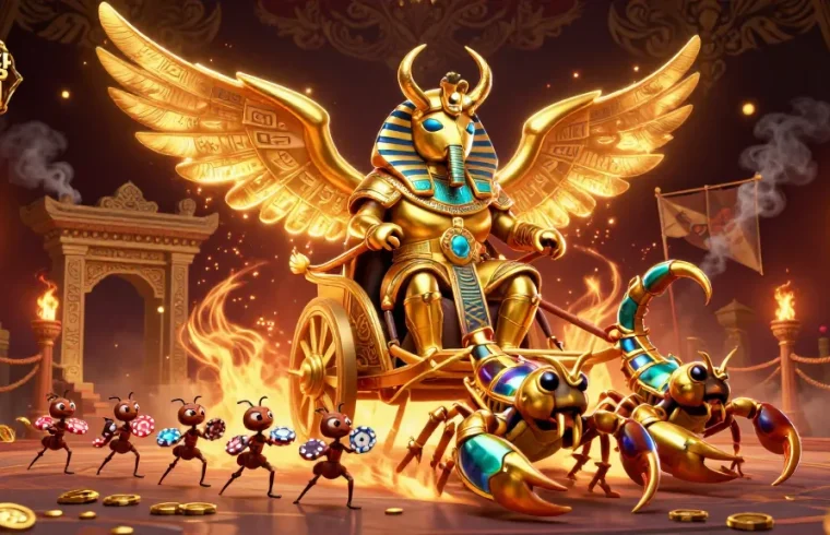 Engage in thrilling 수원출장마사지 experiences with a dynamic scene featuring a chariot and golden elements.