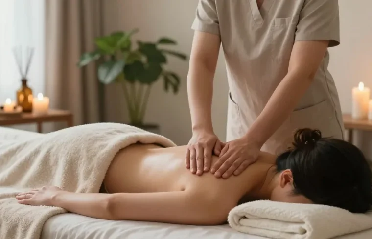 Relaxing 안양출장맛사지 experience at home, showcasing skilled therapist and tranquil ambiance.