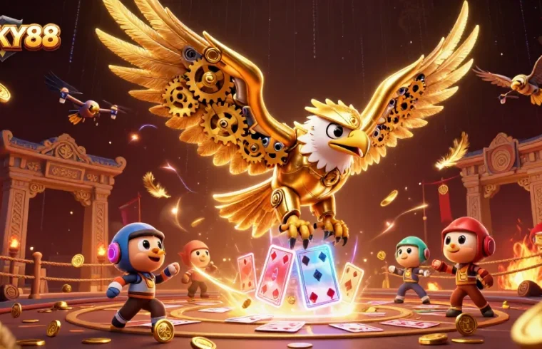 LUCKY88 showcases a thrilling 3D representation of a cybernetic eagle among casino elements.