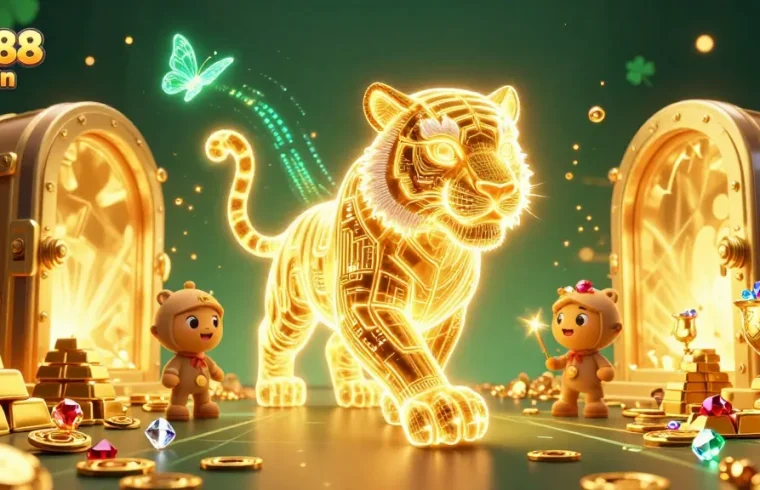 Masuki dunia kasino digital dengan pol88 login, kelinci holografik bersinar dan singa emas menyala di tengah harta karun.