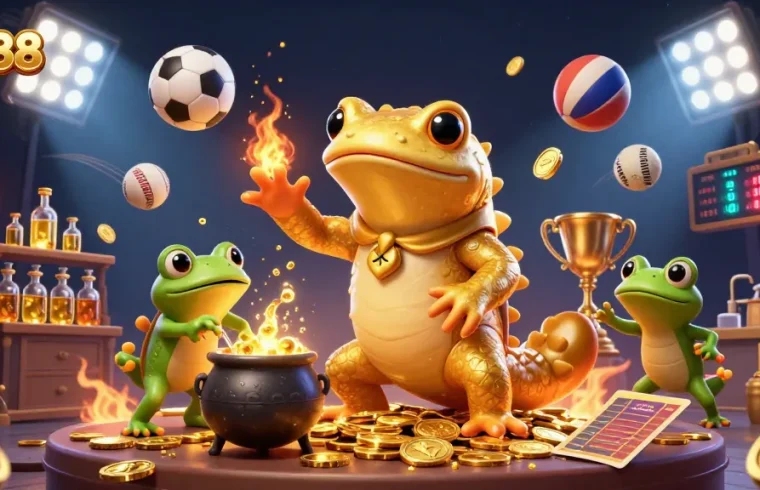 Engage with UK88's thrilling sports betting scene featuring alchemy, gold coins, and dynamic game elements.